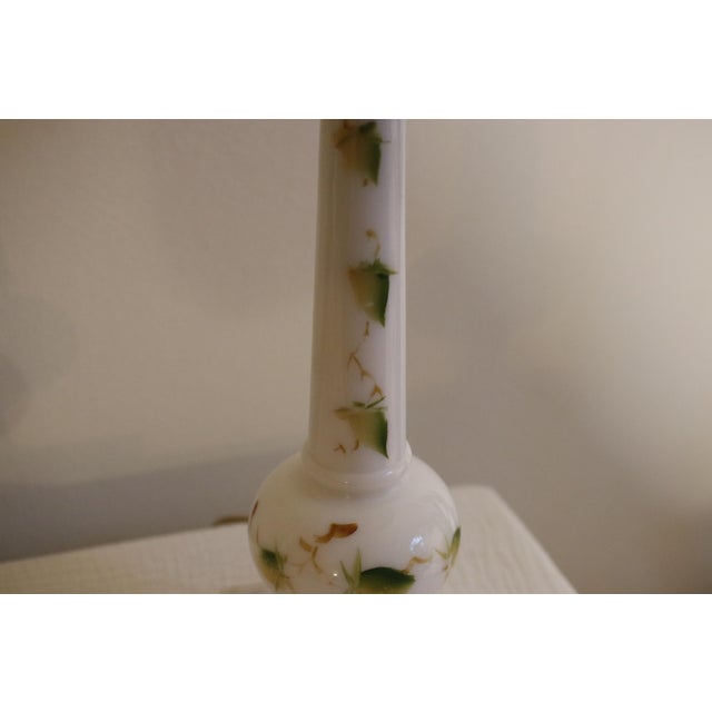 Mid 20th Century Mid Century Italian Marble & Hand-Painted Blown Milk Glass Table Lamps With Original Shades - A Pair For Sale - Image 5 of 12