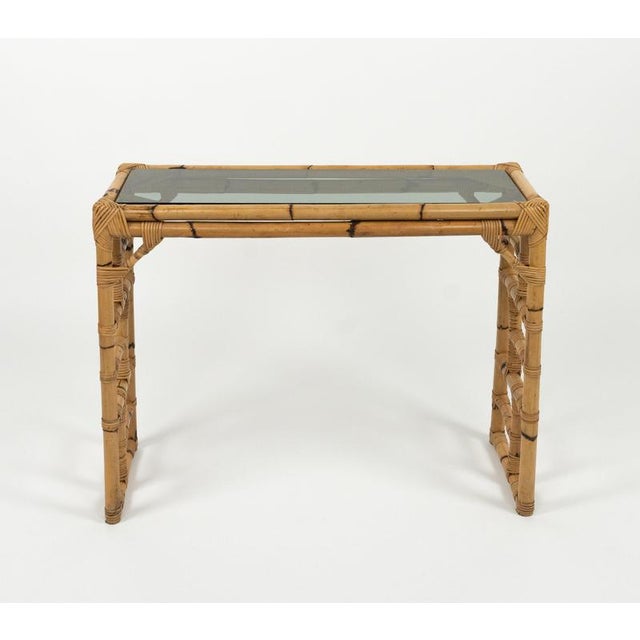 Mid-Century Bamboo, Rattan and Glass Console Table from Vivai del Sud, Italy, 1970s For Sale - Image 11 of 12