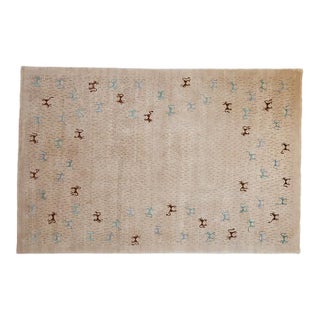 New Indian Folk Art Design Rug - 6' X 9' For Sale
