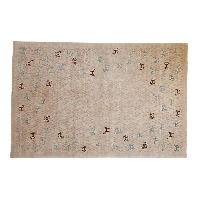 New Indian Folk Art Design Rug - 6' X 9' For Sale