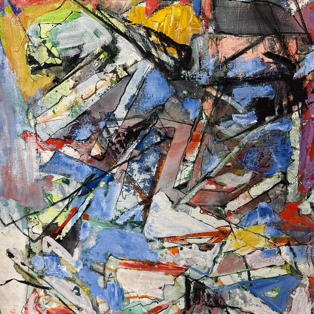 1980s Alexandre Istrati "Composition Bleu Rouge", Original Oil Abstract Painting, 1989 For Sale - Image 5 of 12