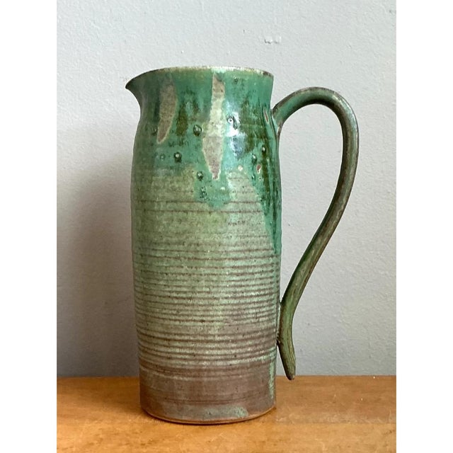 Mid 20th Century Vintage Handcrafted Green Studio Pottery Jug For Sale - Image 5 of 12