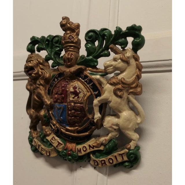 Victorian Cast Iron Royal Coat of Arms Shield Plaque, 1950s For Sale - Image 3 of 8
