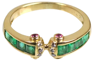 18K Gold, Sapphire, Emerald & Diamond Ring, 1990s