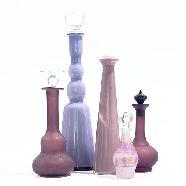 Glass Lavender Lilac & Lapis Eclectic Glass Bottle Curation - Group of 10 For Sale - Image 7 of 17