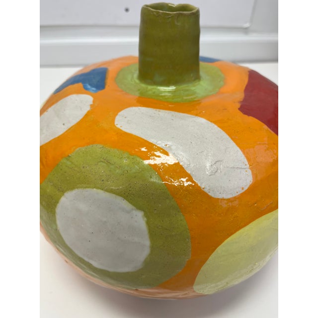 Abstract "Clementine" Round Vase With Geometric Forms For Sale - Image 3 of 5