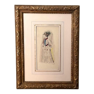 Original Sketch by Alexis Paul Arapoff - Framed Fashion Illustration 1952 Modernist Drawing For Sale