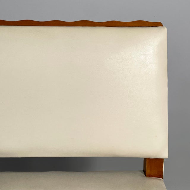 Art Deco Italian Bench in Wood and White Leather, 1940s For Sale - Image 9 of 18