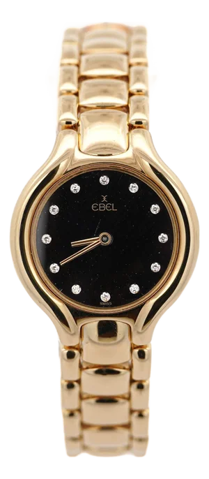 Ebel Beluga 24.5mm 18k Gold Black Diamond Dial Watch
