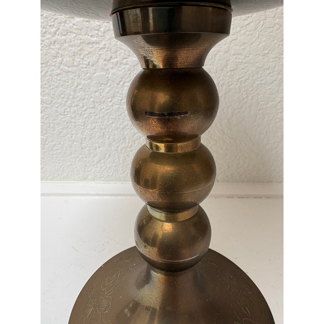 Vintage Etched French Floral Brass Pedestal Bowl For Sale - Image 10 of 11