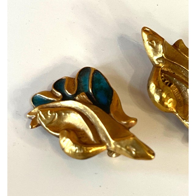 Line Vautrin Pair of Bronze and Enamel Earrings Line Vautrin For Sale - Image 4 of 10
