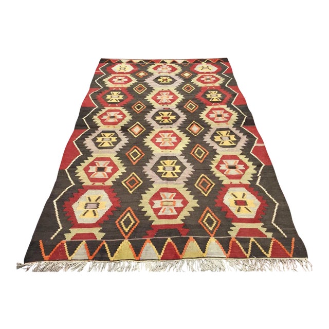 Vintage Turkish Kilim Rug - 68.5" X 110" For Sale