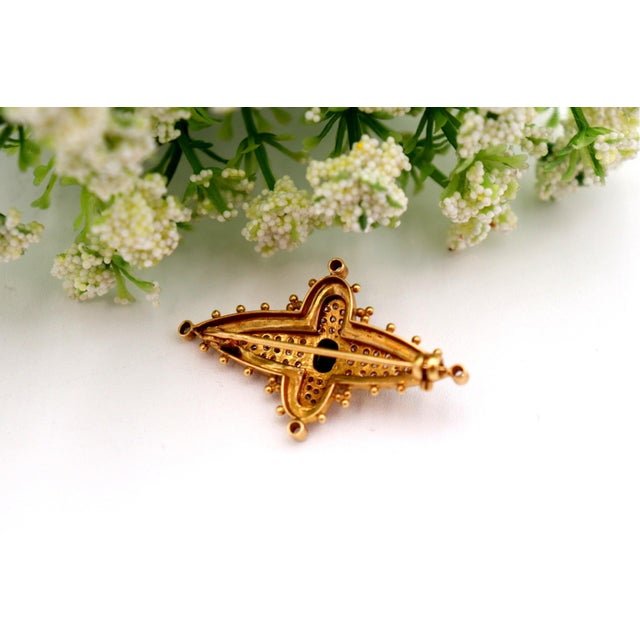 Gold Brooch with Diamond Chips For Sale - Image 4 of 6