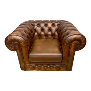English Chesterfield Brown Leather Club Chair