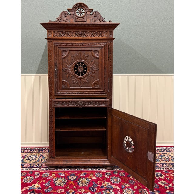 Antique French Breton Armoire Wardrobe Linen Cabinet Double Doors Drawer C. 1900 For Sale - Image 13 of 18
