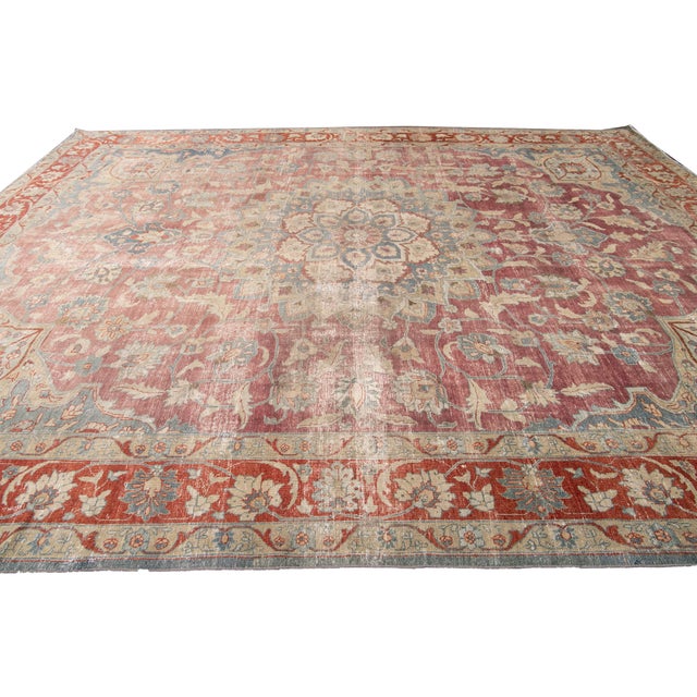 Antique Persian Tabriz Red and Blue Handmade Medallion Floral Wool Rug For Sale In New York - Image 6 of 10