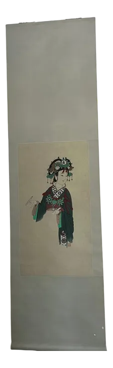 Large Silk Scroll Wall Hanging of Japanese Woman