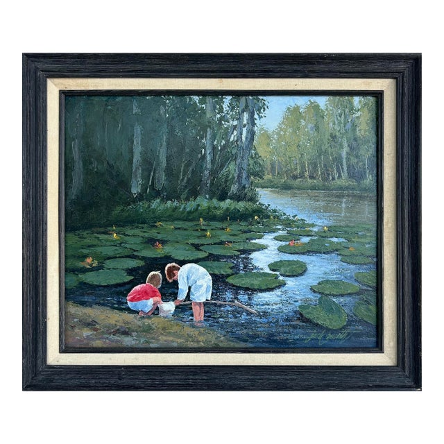 Late 20th Century "The Minnow Catchers" Painting on Canvas by Jack Smith, Atlanta Artist For Sale