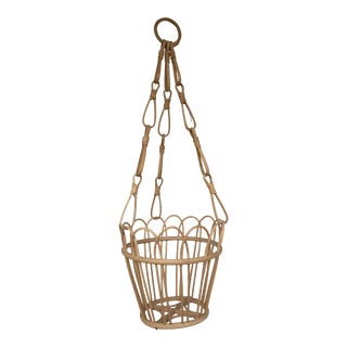 Mid 20th Century Natural Wicker Hanging Basket For Sale