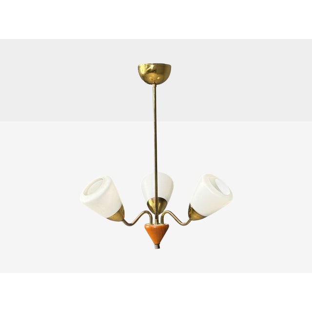 1950s 1950s Swedish Modern, Pendant Light, Brass, Glass, Teak For Sale - Image 5 of 10