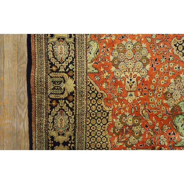 1940s Small Red Rust Field Formal Medallion Vintage Handknotted Qum Silk Rug For Sale - Image 4 of 4