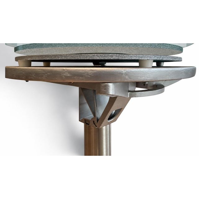 1990s Silvia Stein Signed Art Installation Glass & Steel Table With Pewter Figurine For Sale In Boston - Image 6 of 10