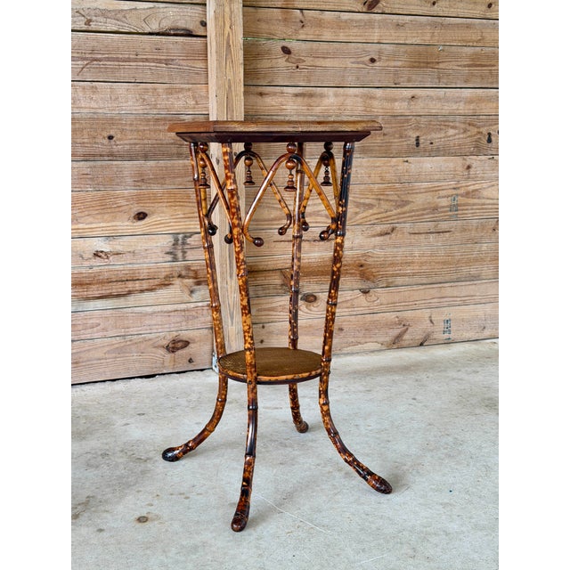 Wood Antique Victorian Tortoiseshell Bamboo Pedestal Side Table, Circa 1900 For Sale - Image 7 of 12