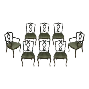 Set of Eight Black Dining Chairs With Cabriole Legs