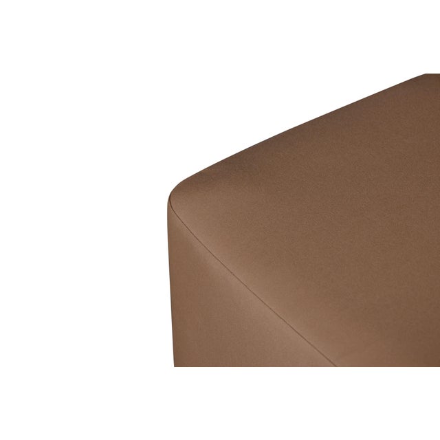 Eclipse Outdoor Solid Teak Wood Ottoman - Light Brown Fabric For Sale - Image 4 of 8