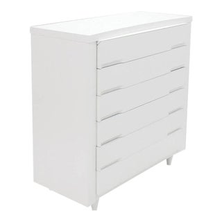 20th Century Hollywood Regency White Lacquer 6 Drawers High Chest For Sale