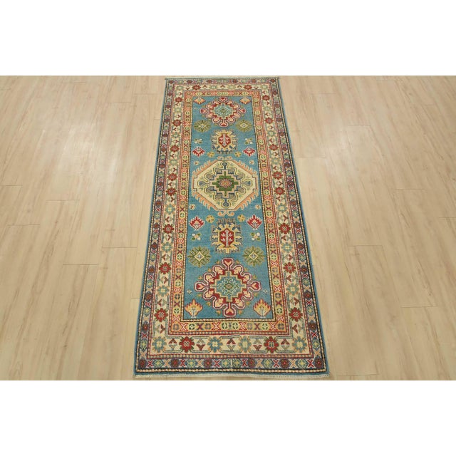 Farmhouse Kazak Runner 2’9” X 6’6” Blue Wool Tribal Hand-Knotted Oriental Rug For Sale - Image 3 of 11
