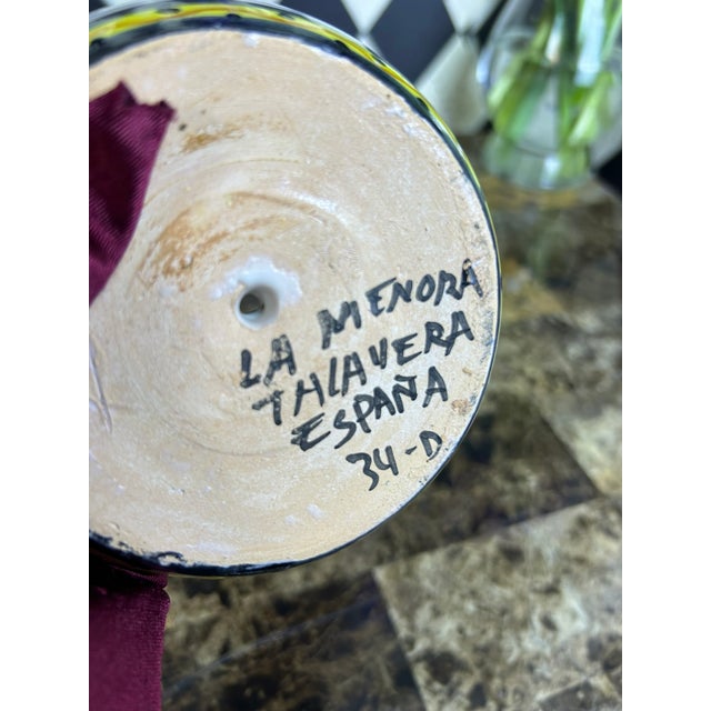 1980s La Menora Talavera Spanish Hand-Painted Ceramic Wall Candle Sconce For Sale - Image 5 of 12