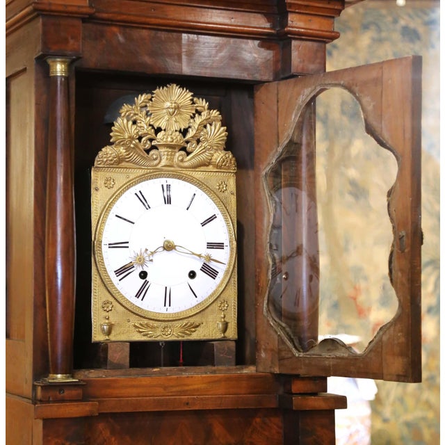 Early 19th Century French Empire Walnut Tall Case Grandfather Clock For Sale - Image 9 of 10
