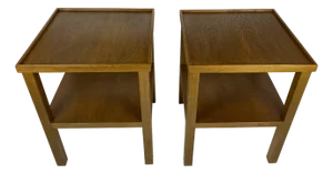 Pair of Oak Two Tiered End/Side Tables Attributed to Ed Wormley