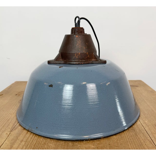 Industrial Grey Enamel and Cast Iron Pendant Light, 1960s For Sale - Image 17 of 18