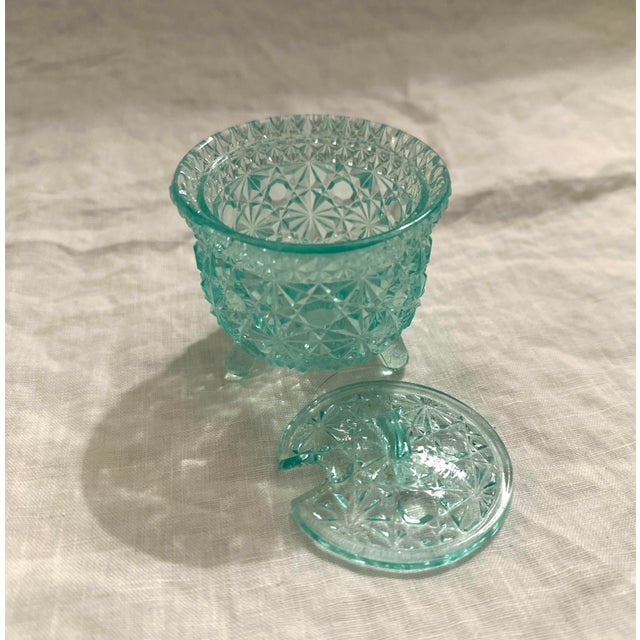 Vintage Light Teal Depression Glass Sugar Dish, Daisy dot print. Has no spoon. Mix and match with other colors of...