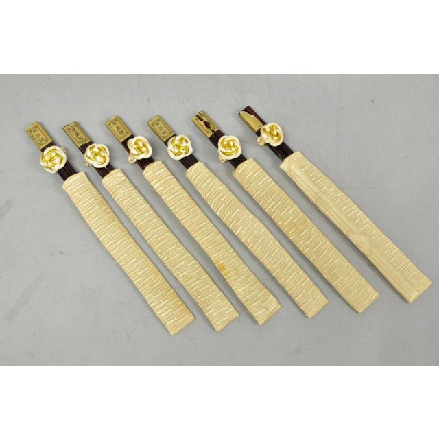Vintage Japanese Oriental Chopsticks in Custom Silk Gold Sleeves - 6 Pc Set For Sale - Image 10 of 10