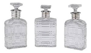 20th Century English Art Deco Solid Silver & Cut Glass Decanters, 1910s, Set of 3