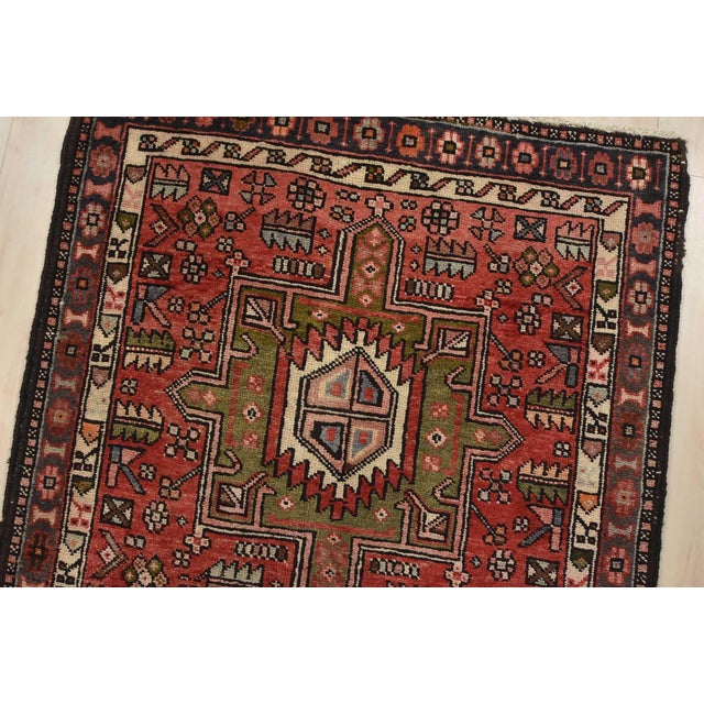 Karajeh Runner 3’2” X 10’2” Red Wool Semi-Antique Tribal Hand-Knotted Rug For Sale In Philadelphia - Image 6 of 15