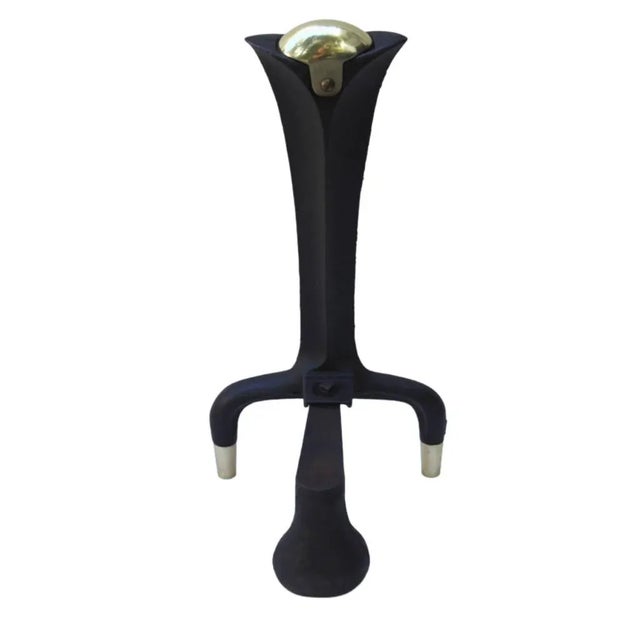 Vintage 50s Mid Century Modern Art Deco Donald Deskey Wrought Iron & Brass Fireplace Andirons For Sale In Tampa - Image 6 of 11