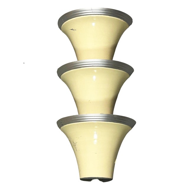Art Deco Large 2' Grand Streamline Enameled Spun Aluminum 3 Tier Wall Sconce For Sale - Image 3 of 7
