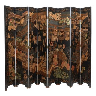 Chinese Eight Panel Lacquer Screen, 20th C., For Sale