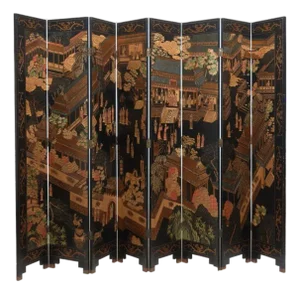 Chinese Eight Panel Lacquer Screen, 20th C.,