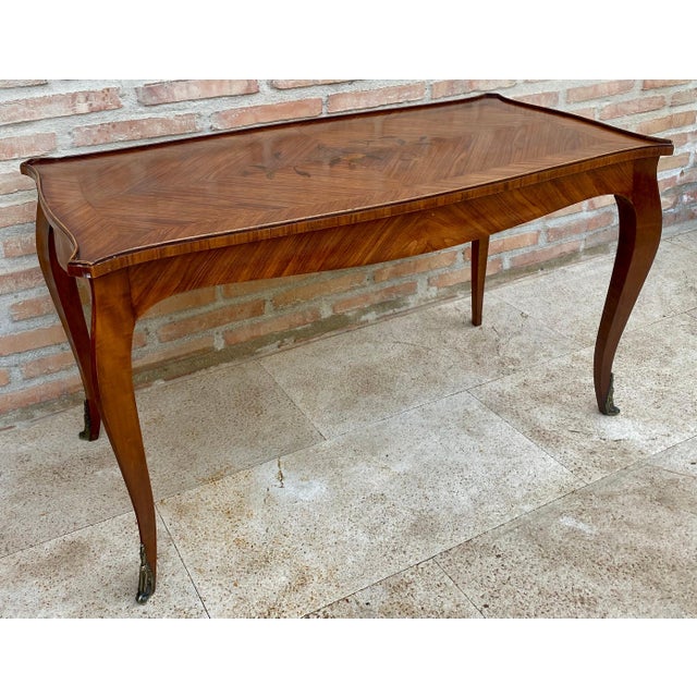 French Marquetry Bronze Ormolu Mounted Center or Coffee Table, 1920s For Sale - Image 18 of 18