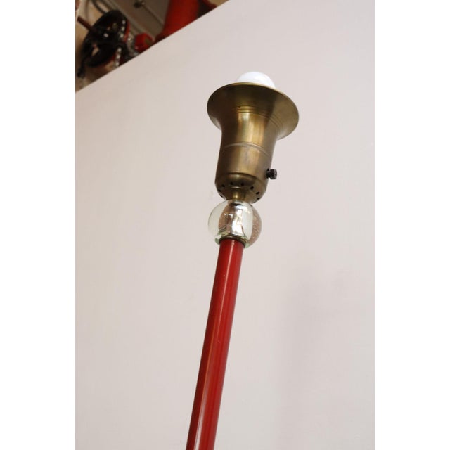 Red Art Deco Red Painted Metal, Glass and Brass Torchiere Floor Lamp For Sale - Image 8 of 18