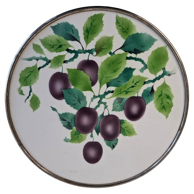 Art Deco Porcelain Tray with Plum Motif and Metal Rim, Czechoslovakia, 1930s For Sale - Image 13 of 13