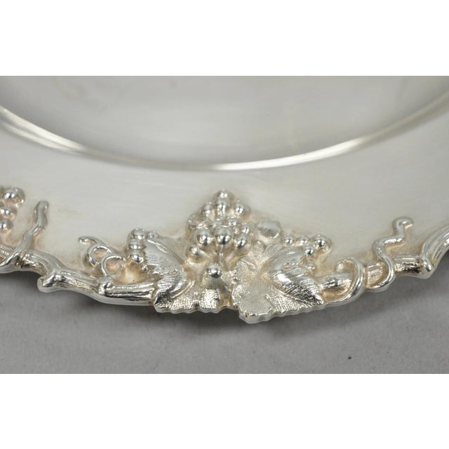 Victorian Vintage English Victorian Sheffield Silver Plated Grapevine Repousse 12" Dish For Sale - Image 3 of 11