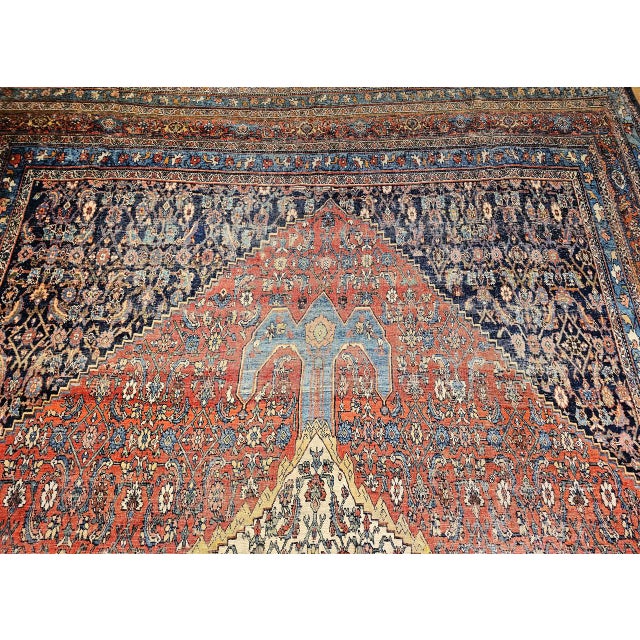 19th Century Oversized Persian Bidjar Rug, Hand-Knotted Wool, Geometric Herati Pattern, Red & Blue, 13x18 For Sale - Image 12 of 18