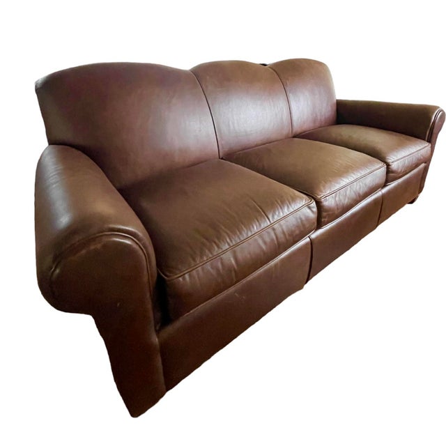 Mitchell Gold Leather Sofa Couch Leather Brown Tight Back Club Sofa