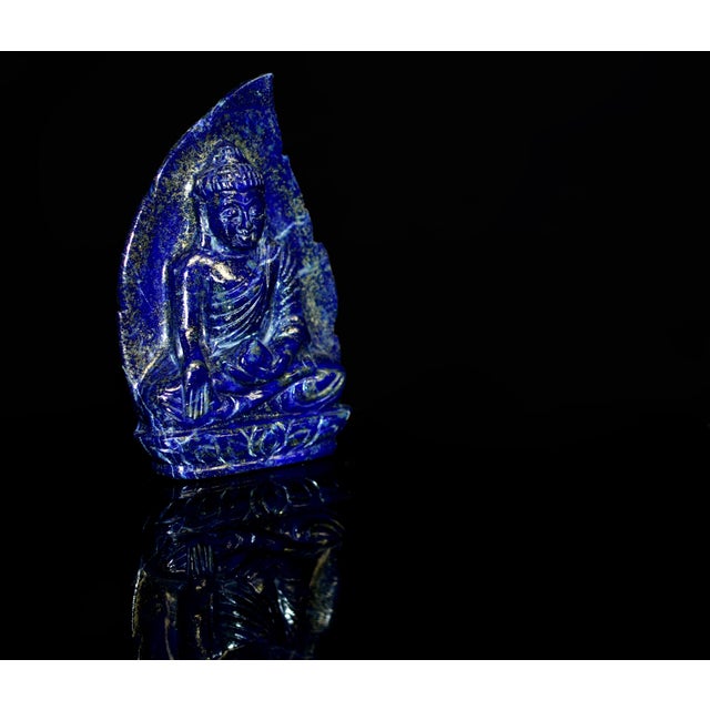 Indian Lapis Lazuli Buddha Bodhi Leaf Indian Finely Carved Blue Natural Gemstone For Sale - Image 3 of 8